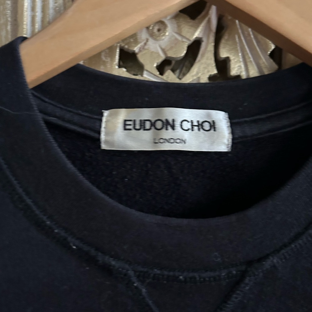 Eudon Choi Black Sweatshirt Sweater with Colorful Beaded Fish Blue Orange Brown - Picture 3 of 5